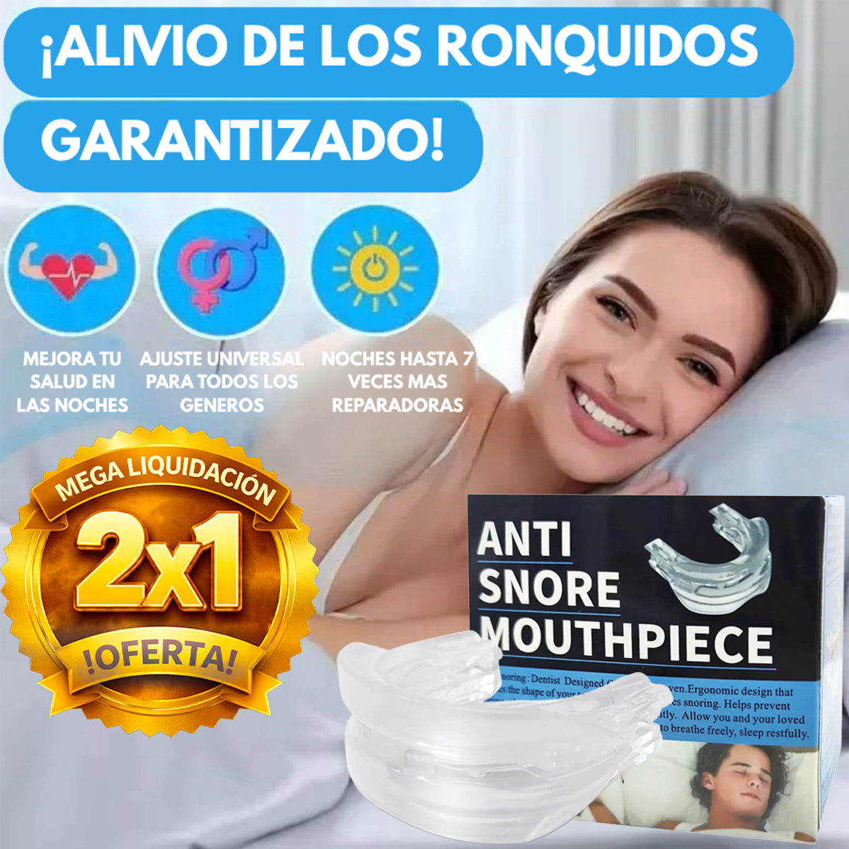 (Super 2x1) Airbite Pro - Dispositivo Bucal Anti-Ronquidos Apnea y Bruxismo